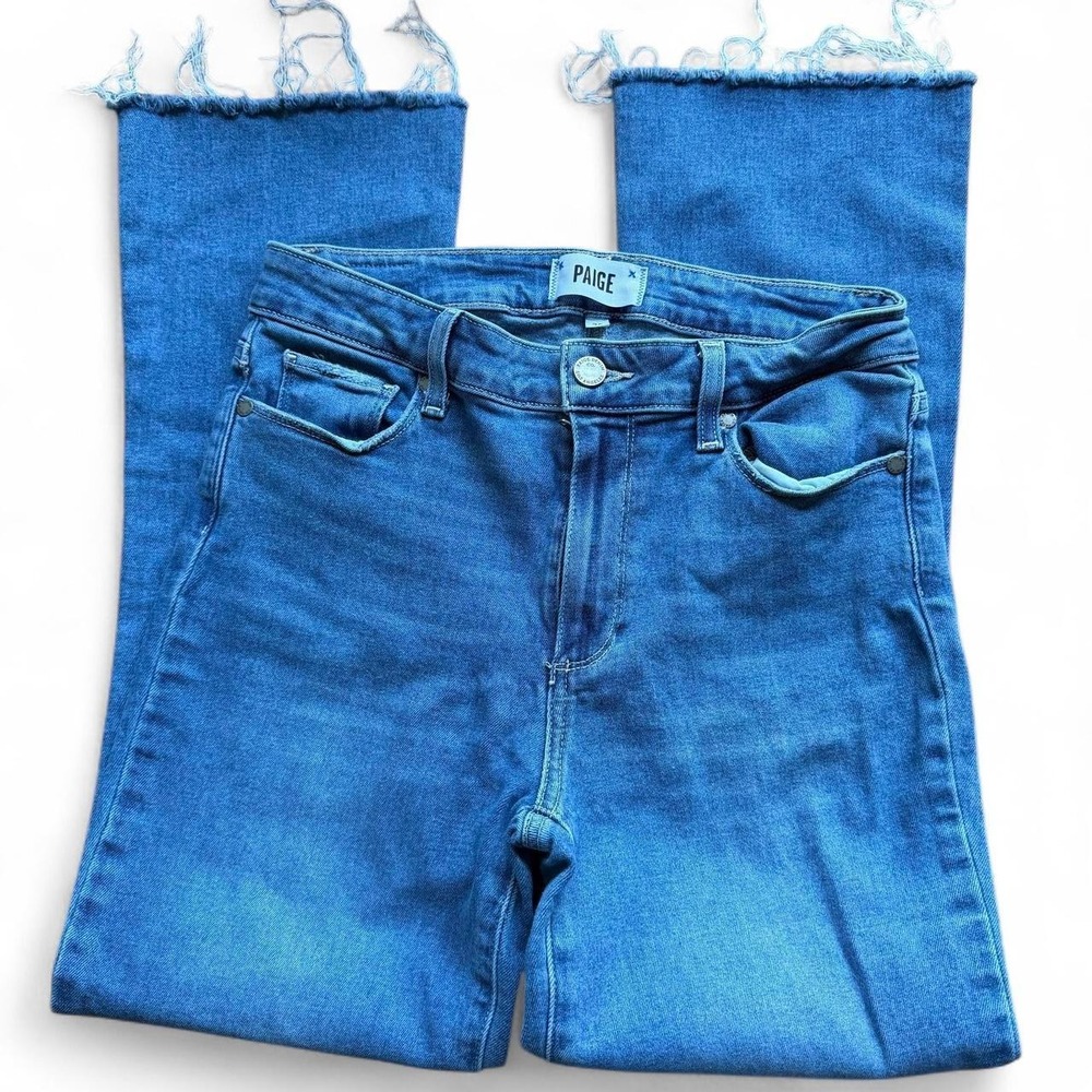 Paige Rory Crop Flare blue jeans size 28 raw frayed hem boho grunge western